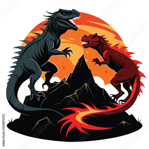 Clash of Titans Fiery Dragon vs. Shadow Dino Illustration
