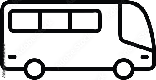 Minimal line art city bus side view icon isolated on transparent background