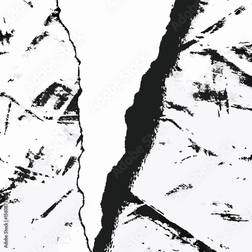 Abstract black and white illustration depicting a torn or fragmented surface design