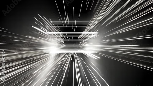 A futuristic tunnel with glowing white lines converging towards a bright central light source point