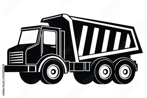 Vector Illustration Black and White Construction Dump Truck Heavy Hauling Vehicle