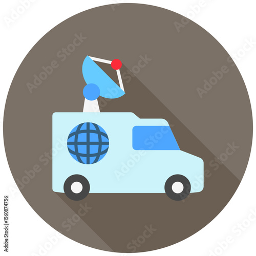 Broadcast Van mini illustration rounded flat color icon, use for journalist, broadcasting, news and media UI, UX kit, app and web development, digital or print.