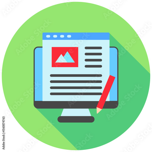 Blog Post mini illustration rounded flat color icon, use for journalist, broadcasting, news and media UI, UX kit, app and web development, digital or print.