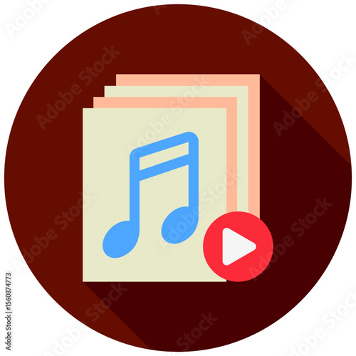 Audio File mini illustration rounded flat color icon, use for journalist, broadcasting, news and media UI, UX kit, app and web development, digital or print.