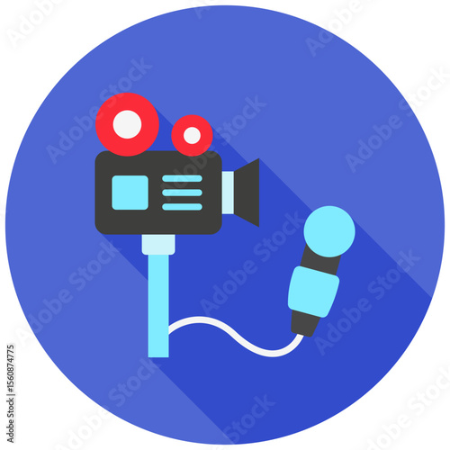 Camera mini illustration rounded flat color icon, use for journalist, broadcasting, news and media UI, UX kit, app and web development, digital or print.