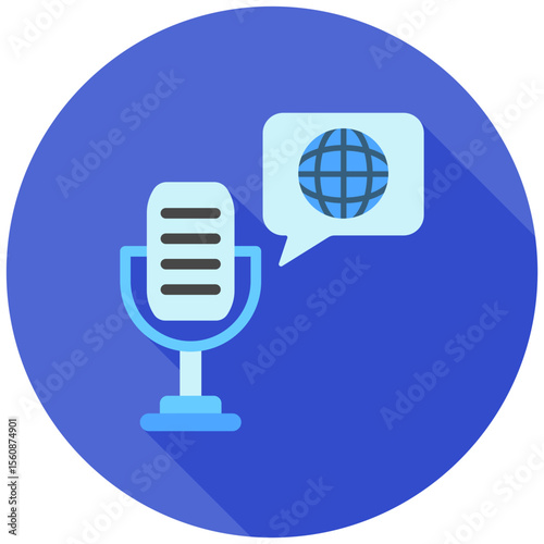 Podcast mini illustration rounded flat color icon, use for journalist, broadcasting, news and media UI, UX kit, app and web development, digital or print.