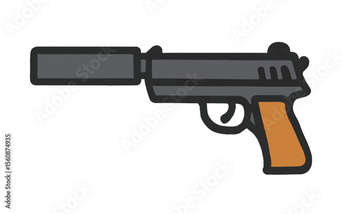 Cartoon pistol with silencer icon on white background
Vector image weapon