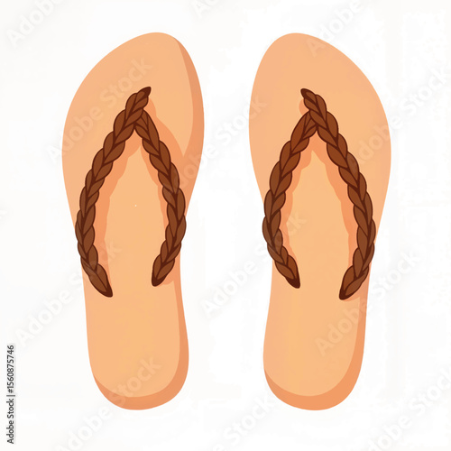 Braided sandals illustration on white background, summer footwear concept