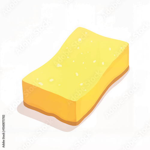 Bright yellow sponge illustration on white background, cleaning concept