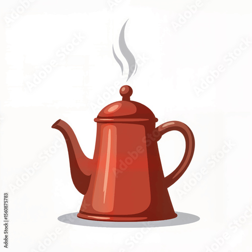 Elegant red tea warmer steaming on white background, comfort concept