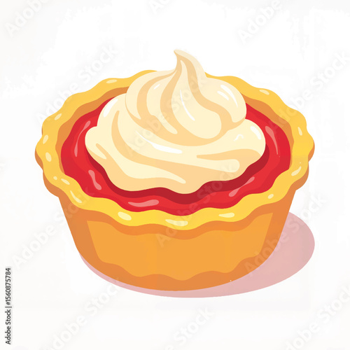 Colorful tartlet with whipped cream on white background, sweet indulgence