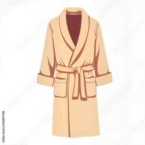 Stylish beige thermal robe illustration on white background, comfort concept