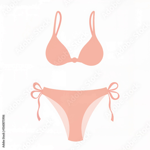 Minimalist pink bikini illustration on white background, summer fashion