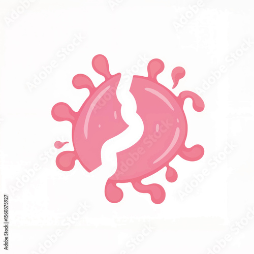 Broken pink virus illustration on white background, medical concept