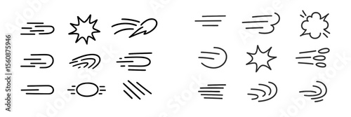 Various dynamic motion elements depicting speed and energy in simple line art style