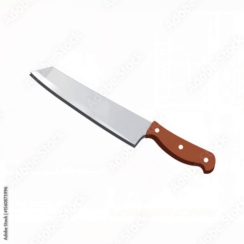 Isolated knife illustration with wooden handle on white background, culinary design