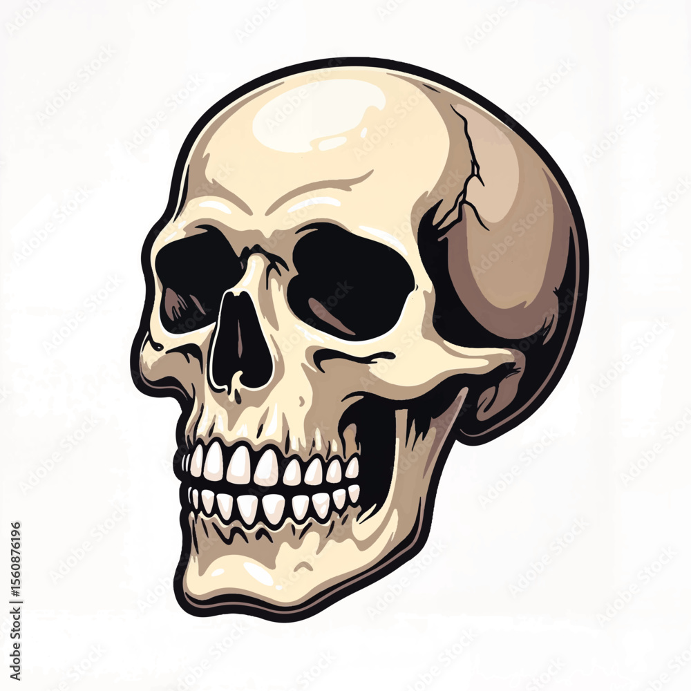 Fototapeta premium Skull illustration symbolizing mortality on white background, artistry