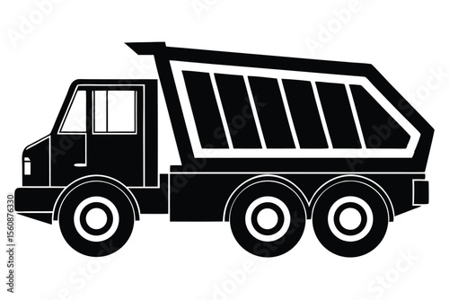 Simplified Black and White Illustration of a Dump Truck with Bold Outline