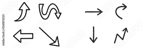 Various hand-drawn arrows and directional symbols illustrating movement ideas and visual communication techniques