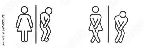 Simple restroom symbols with a waiting position indicating urgency for a public bathroom visit