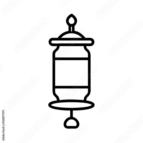 Prayer wheel with symbols outlined in minimalistic style  