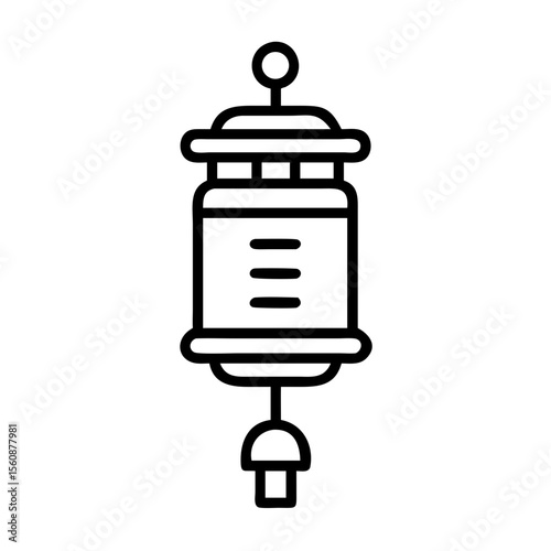 Prayer wheel icon with symbols in minimal line art style  