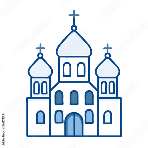 Orthodox church building with domes and crosses in outline design  