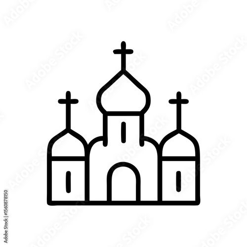 Orthodox church building icon with three domes and crosses  