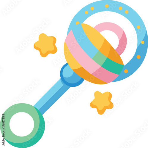Cute baby rattle toy illustration isolated on transparent background
