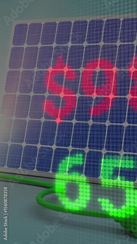 Animation of financial data and graphs over solar panels