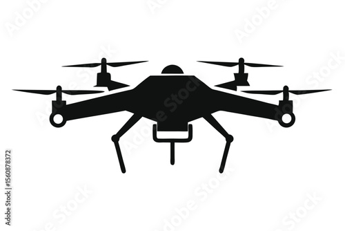 Stylized Silhouette of a Quadcopter Drone with Four Rotors and Landing Gear
