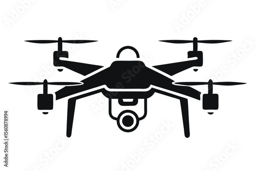 Black Silhouette of a Quadcopter Drone with Camera for Aerial Photography and Videography