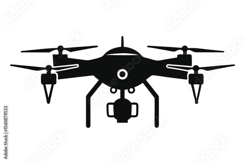 Silhouette of a Quadcopter Drone with Camera Gimbal and Landing Gear Illustration