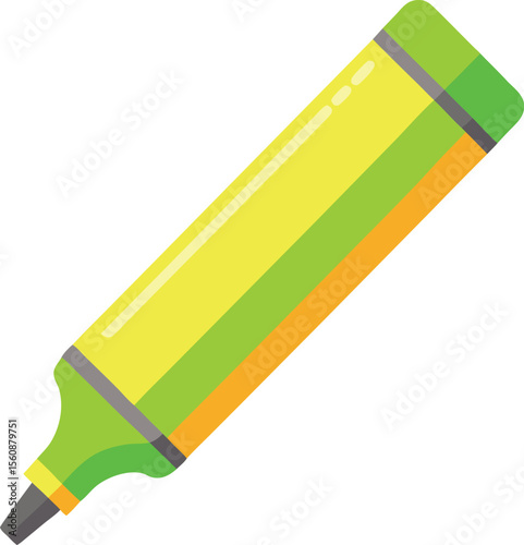 Bright yellow highlighter pen isolated on transparent background for creative design