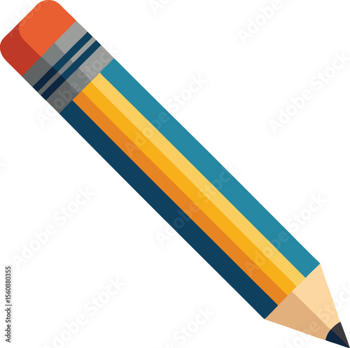 Single graphite pencil with eraser isolated on transparent background