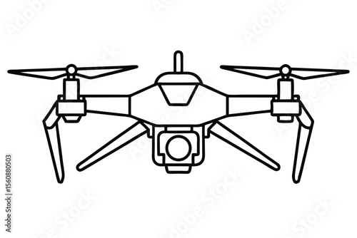 Black Line Drone Icon Minimalist Outlines of Aerial Photography Equipment Silhouette