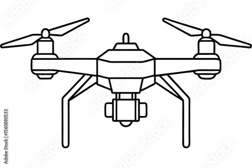 Outlined Drone Illustration Featuring Two Rotors and a Camera Mount for Aerial Photography