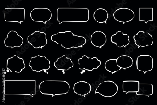 Collection of Speech Bubble Template. Outlined Vector illustration isolated on black background.