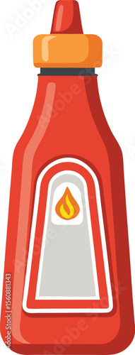 Red tomato ketchup bottle with cap isolated on transparent background