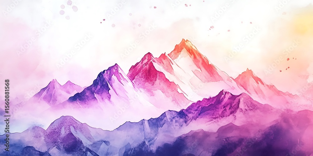 Obraz premium Watercolor mountain peaks, an artistic wallpaper featuring watercolor-style mountain peaks against a pastel sky. watercolor mountain background.