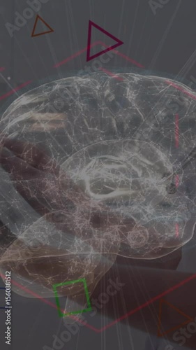 Animation of globe and network of connections with digital icons over warehouse