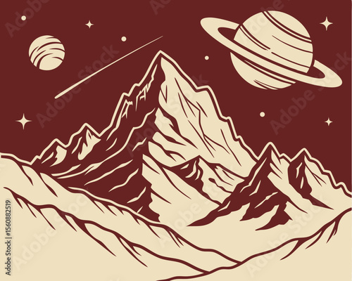 The poster showcases a retro style fantastic space landscape and an astonishing illustration from the comic book universe