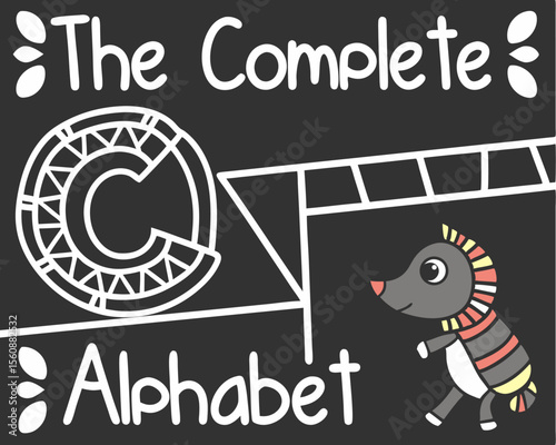 Vector graphics are used to create a trendy uppercase alphabet with colorful geometric decorations