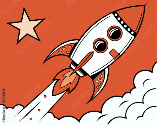Retro futurism comes alive with the launch of a rocket, as a vintage rocket takes off in a style reminiscent of nostalgia