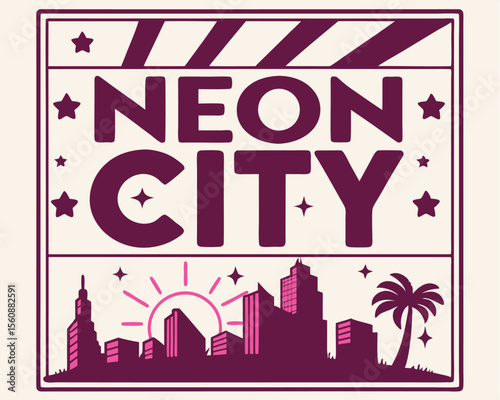 Template design for music party or album cover featuring a vector illustration of synthwave vaporwave vintage neon night city sunset scenery landscape as a poster or card