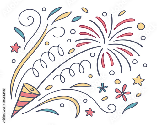 This set comprises hand drawn flat icons featuring colorful lines, both straight and curly, that include directional points, springs, and an assortment of symbols