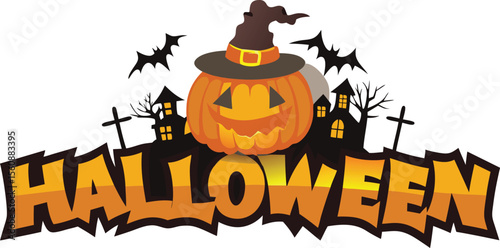 halloween background with pumpkin and bats