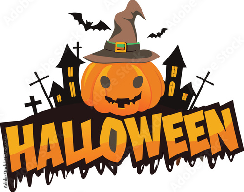 halloween background with pumpkin and bats