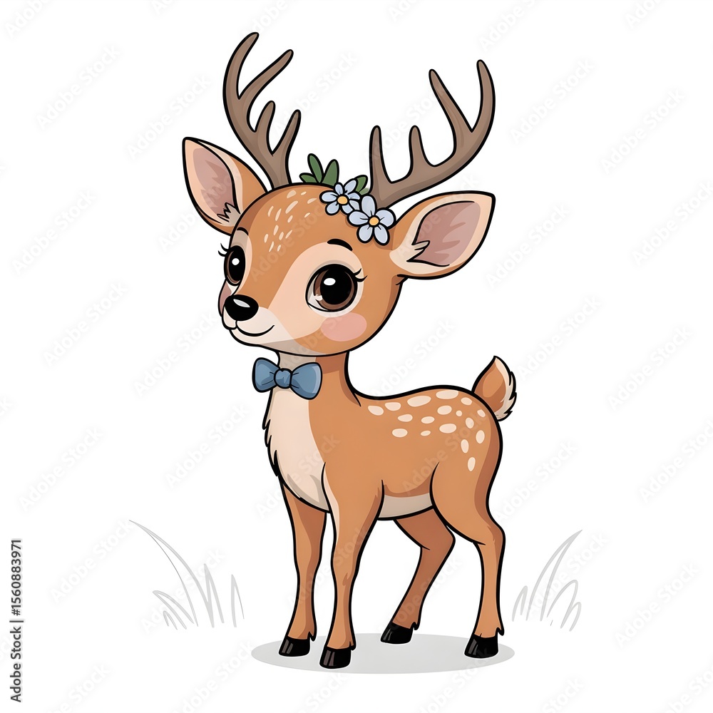 Fototapeta premium A cute cartoonish deer illustration on a white background 