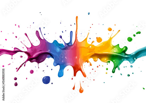 A contemporary assortment of vibrant paint and ink splatters set against a white backdrop, ideal for 2D graphic design elements and modern flat illustrations, also featuring black on white color